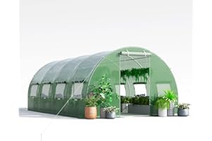 COSTWAY Invernadero Túnel Exterior, 600 x 300 x 200 cm con 10 Ventanas Enrollables, 2 Puertas con Cremallera, Estructura de Acero Galvanizado, Carpa de Jardín Resistente al Viento