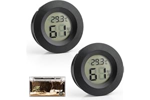 UIHRLM 2PCS Reptile Thermometer Hygrometer, Black Round Humidity Meter with LCD Digital Display for Temperature Gauge for Breeding Boxes, Incubators, Terrariums, Lizards, Tortoises, Spiders
