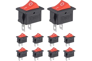 VEXUNGA Interruttore a Bilanciere 6A/250V 10A/125V Interruttori a Levetta SPST 2Pin 2Posizioni Pulsantiera Barca Rossa Pulsante ON/OFF per Auto Elettrodomestici KCD1 (10 Pezzi)