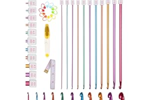 Tunisian Crochet Hook with Accessories, 27 cm Long Aluminium Tunisian Crochet Hooks Set for Beginners, 2 mm - 8 mm Crochet Hooks Tunisian Set, Colourful Afghan Crochet Hooks Set for Scarves Carpet