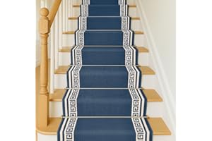 Bravich RugMasters Greek BLUE Rubber Backed Non Slip Machine Washable Very Long Hallway Hall Runner Narrow Rugs Custom Length Stair Mats 2'2"x18'FT (66x549cm)