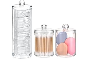 HINGTTRAUM 3er Set Kosmetik Organizer – Wattepads Spender & Wattestäbchen Behälter mit Deckel – Transparente Acryl Aufbewahrungsbox für Schminktisch, Badezimmer & Schlafzimmer – Make-up Aufbewahrungssystem