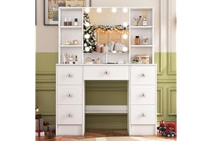 Dradaomull Sminkbord med belysning, sminkbord med spegel, dressing bord, 3 färger med justerbar ljusstyrka, fåfänghetsskrivbo