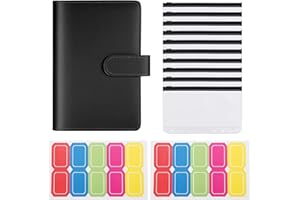 BERKELEN Classeur A6 en Cuir Synthétique avec 10 Enveloppes Transparentes à Fermeture éclair et 2 Étiquettes Autocollants pour La Budgétisation De L'argent Enveloppes Économiser Organisateur Noir