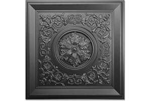 WOWSTAR 12-Pack 24"x24" Drop Ceiling Tiles, Waterproof Glue Up Vintage Style 3D Ceiling Tiles, Black