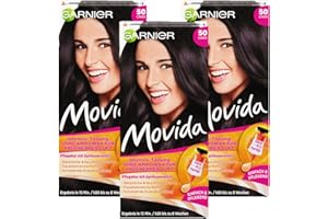 Garnier Tönung, Pflege-Creme, Intensiv-Tönung Haarfarbe, für leuchtende Farben, auch für graues Haar, ohne Ammoniak, Movida, 50 Cassis, 3er Pack Haarcoloration-Set