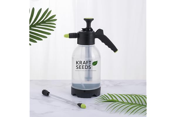 Kraft Seeds 2L Pressure Spray Pump with Long Nozzle, Transparent Spray Bottle for Plants Adjustable Nozzle, Leak-Proof Compression Sprayer for Watering, Fertiliser & Pesticide, Garden Lawn Plant Care
