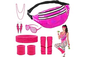 YADODO Deguisement Annee 80 Femme Accessoire Fluo Sac Banane Jambières Accessoire Annee 80 90 Deguisement Disco Femme Homme Déguisement Année 80 Accessoires Fête Néon Soiree Fluo (Rose)