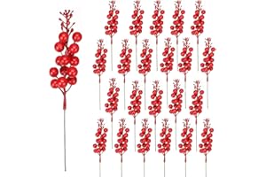 Atoke 24 Pack Christmas Red Berries Stems,15 Head Artificial Berry Picks Holly Berries Burgundy Branches for Crafts,Winter Holiday Wedding,Holiday Home Decor