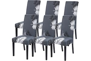 NIBESSER Coprisedia con Schienale Elasticizzato 1/2/4/6 Pezzi Copertura per Sedia da Pranzo Lavabile Antimacchie Coprisedia Stampato per Sala da Pranzo Hotel Banchetto Festa(Foglie Nere，6 Pezzi)