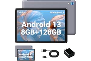 HiGrace Tablet 10 inch, Octa Core Tablets with 8GB RAM+128GB ROM+1 TB Expansion, Widevine L1, WiFi 6, 5MP+8MP Camera, Android 13 Tablet with Bluetooth 5.0 - Gray