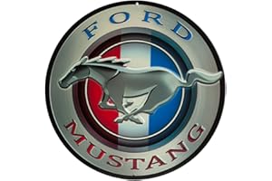Open Road Brands Ford Mustang Round Embossed Metal Sign - Vintage Ford Mustang Sign for Garage or Man Cave