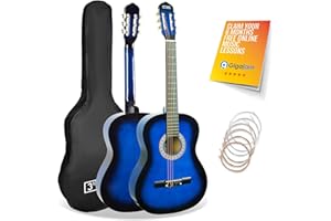 3rd Avenue 3/4 Size Kids Classical Guitar Spanish Nylon String Beginner Pack Bundle - 6 Months FREE Lessons, Bag, Strings – Blue