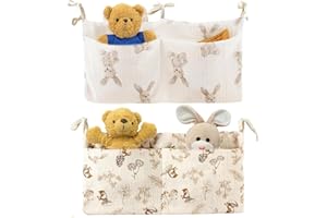 Elitecran Organizador de Cuna 2 Piezas, Bolsas Colgantes de Almacenamiento para Pañales y Juguetes, Algodón Premium, Lavable, 2 Compartimentos Amplios, Ideal para Cama de Bebé y Litera, 39x20cm