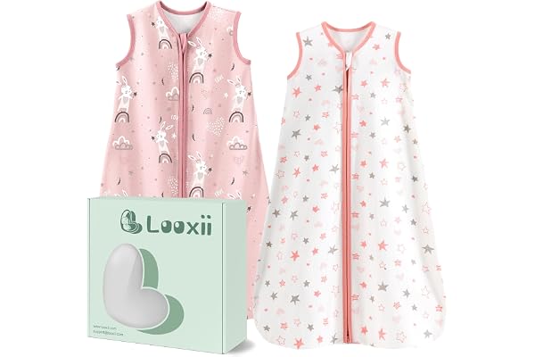 Looxii Lot de 2 Gigoteuse d'été Sac de Couchage Bébé 100% Coton 0.5 tog Gigoteuse Bébé Turbulette 90 cm pour Nouveau-né Garçons Filles 18-24 Mois