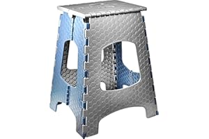 STARK Taburete Plegable Multiusos/Escalón con Mango, hasta 120 kg, Altura 44 cm en Gris-Azul para Cocina, baño, jardín