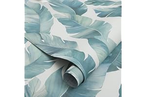 CiCiwind Carta da parati autoadesiva verde, motivo: foglie tropicali, 39 × 300 cm, blu, verde, pellicola adesiva per mobili, autoadesiva, impermeabile, in vinile, per soggiorno, camera da letto,