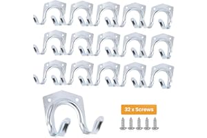 ONESTO 16 Pcs Tool Hook Set – Heavy Duty Galvanised Steel Garage Hooks with Fixing Screws – Ideal for Hanging Garden Tools, Shovels, Brooms & More