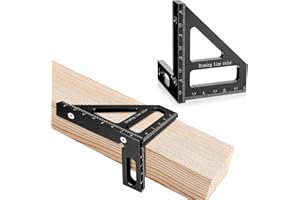 JINGEGECOME 3D Multi Angle Measuring Ruler, 45° & 90° Degree Triangle Scriber Square Protractor, Miter Triangle Ruler Measuring Tool for Engineer Aluminum Inch Scale for Carpenters and Woodworkers (Black).