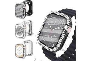 WINGLE 3pack Waterproof Bling Case Compatible for Apple Watch 40mm SE Series 6 5 4,Over 100 Crystal Diamond with Screen Protector,Front & Back Full Protective Bumper Cover for Women,Black/Silver/Clear