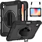 Fogy Apple Ipad 11 A16 11.Nesil/10.nesil 2022/2025 i&ccedil;in Uyumlu Karbon Desenli Tank Zırh Silikon Askılı Standlı Kılıfı