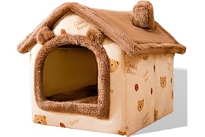 SEOUGEE Dog House, Portable Cat Kennel Bed Indoor with Removable Cushion, 3 In 1 Washable Pets Bed Cave, Removable and Foldable Non-Slip Warm for indoor Pets Puppy Kitten Rabbit
