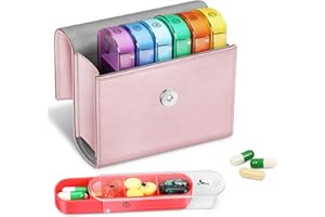 FINPAC Portapillole Settimanale 7 Giorni 4 Volte, 28 Scomparti Giornaliero Pill Box Organizzare con Borsa PU e Nome Carta, Scatola della Medicin de Viaggio, Mattino Pomeriggio Sera Notte,