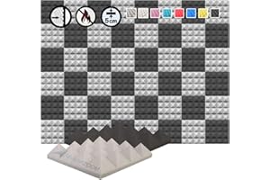Arrowzoom 48 Polyurethane Pyramide Panneaux Mousse Acoustiques 25x25x5cm Correction Phonique anti bruit Retardateur flamme studio d'enregistrement absorbant acoustique Gris Noir