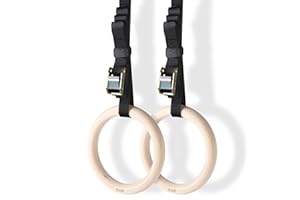 GHB Drewniane pierścienie gimnastyczne z regulowanymi klamrami, do treningu fitness, 28 mm/32 mm