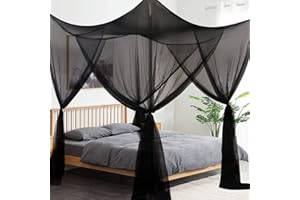 AIFUSI Moskitiera na baldachim łóżka, 4 narożne zasłony słupkowe, baldachim na łóżko, duża moskitiera, sypialnia, dekoracja księżniczki, dla dziewcząt i dorosłych, pasuje do pełnych rozmiarów/Queen/King