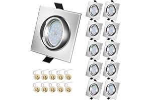 YIAHIN Foco Empotrable LED Techo GU10,5W equivalente a halógena 60W,Luz Neutra 4500K 230V,Ojos de Buey LED Para Techo,Marco Cuadrado Metál de Níquel Cepillado,Ángulo Rotable 30°,Ángulo de Luz 120°,10 piezas