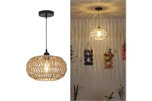 Stepeak - Lámpara colgante con pantalla de ratán, lámpara colgante de ratán, lámpara colgante rústica para dormitorio, plafón de bambú para salón comedor, pasillo cocina
