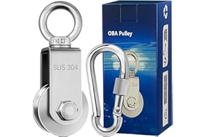 OBA M34 Pulley with Ball Bearing Carabiner, Stainless Steel Pully Block for Washing Line Rope Loading 150KG