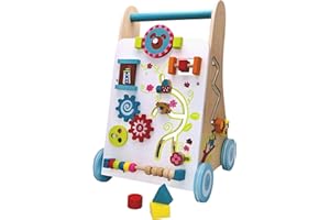 Leomark Chariot d'activités Trotteur Multi activités en Bois Marcheur Chariot de Marche Chariot À Pousser Jouet De Premier Âge