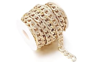JAYDIS 15 Feet Aluminum Flat Curb Chains 15x10 Twisted Miami Cuban Link Chain Chunky Chain Handbag Chain Golden Plated with Spool for Necklace Jewelry Making