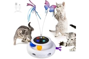 LMTNNB Interactive Toys for Cats, 3 in 1 Automatic Kitten Toy with Fluttering Butterfly, Moving Ambush, Feather Track Balls, USB Rechargeable Battery Powered, for Indoor Pets Exercise