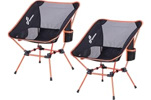 Sportneer Chaise de Camping Pliante Légère et Portable Compactes de Plage Chaise Pliable pour l'Extérieur pour Les Voyages avec Un Sac à Dos Randonnée Pelouse Pique-Nique, Orange, 2