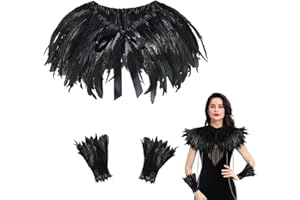 Orgoue Capo di piume, Scialle di piume Scialle di piume nero per donne Mantelli gotici di Halloween per donne con guanti di piume
