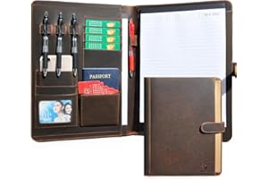 Handadsume Crazy Horse - Carpeta de cuero para oficina de negocios, carpeta de cuaderno para A4/bloc, 901 (905 marrón)