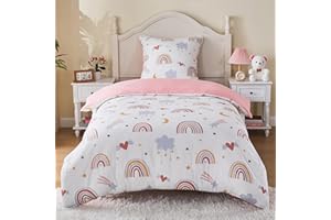 ‎YASIDA Yasida BettwäSche Regenbogen 135x200 Rosa Kinder Bunte Mikrofaser BettwäSche Mit Regenbogen, Wolken, Sternen, Monden, Herzen FüR MäDchen Einzelbettbezug Set Bettbezug 135x200 Und Kopfkissenbezug 80x80