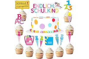 MELEAGER 13 Stück Tortendeko Einschulung,Cake Topper Einschulung Mädchen,Kuchendeko Schulanfang,Kuchen Deko Einschulung für Schulkind Geschenk und Einschulung Party Torten Deko（Einhorn）
