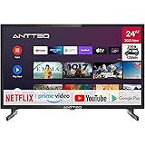 Antteq AG24N1C Android Fernseher 24 Zoll (61cm) Smart TV mit 12 Volt KFZ-Adapter, Hey Google, Chromecast, DAZN,Bluetooth-Spra