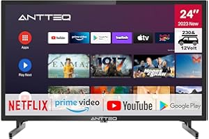 Antteq AG24N1C Android TV Smart TV 24 pollici (61 cm)con adattatore per auto 12V,Google Assistant, Chromecast, Netflix, Prime Video, Disney+, Wi-Fi, DVB-C/T2/S2, Android TV 11, 230V/12V