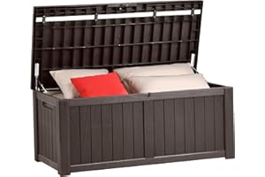 YITAHOME Grande boîte de rangement d'extérieur en résine de 475 litres pour oreillers d'extérieur, outils de jardin et fournitures de piscine, imperméable, verrouillable (marron)