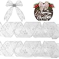 6.3 cm Christmas Tree Ribbon, Snowflake Pattern Christmas Organza Ribbon Sheer Glitter Ribbon Wired Ribbon, Christmas Decor Gift Christmas Ribbons for Crafting (10 m Silver Ribbon)
