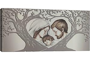 oggettando QUADRO albero della vita sacra famiglia Arredo soggiorno salotto camera da letto cucina ufficio bar ristorante Regalo utili, originali ed economici (Silver, 120x60cm)