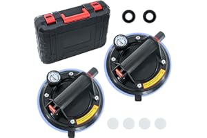 JUYLTOOL 2 x Ventouse Carrelage avec Manomètre,Ventouse Vitre avec Boîte à Outils Portable,Charge Maximale 220KG,Ventouse pare Brise,Ventouses Fenetre Pour Soulever de Vitre,Carrelage