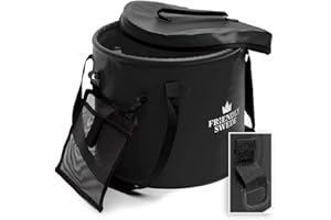 THE FRIENDLY SWEDE Secchio Pieghevole per Campeggio, Viaggio e Giardinaggio - Bacinella d’Acqua e Pesca Portatile, con Coperchio e Pratica Tasca a Rete per Utensili (Nero, 30L)