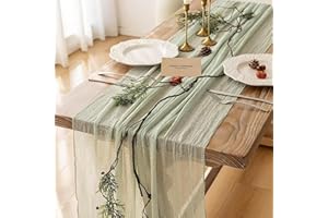 Haquno Bohemian Cotton Table Runner Tablecloth - Rustic Wedding Table Decoration for Bridal Showers, Birthdays and Celebrations (90x300cm) - Eco-Friendly Cotton, Reusable (Light green)