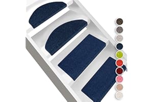 FLODI. Dynasty High Pile Stair Treads, Set of 15 Pieces, Carpet Stair Mats Self Adhesive Anti Slip Stair Pad Runner for Staircases (Blue, Semicircular - 23 x 65 cm)